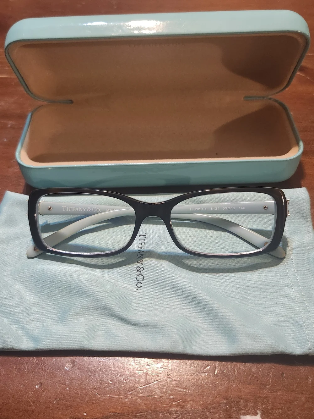 Tiffany & Co. Rectangular Black & White Eyeglasses with Signature Blue Case